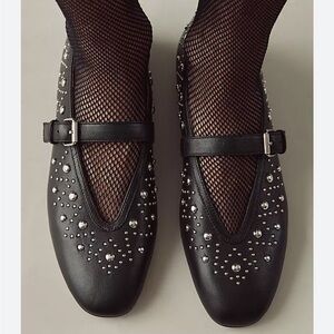 Anthropologie Bibi Lou Studded Mary Jane Flat Black Size 38 US 7-7.5